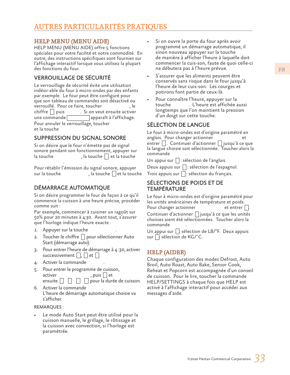 Autres particularités pratiques | Hestan 24 Inch Countertop Convection Microwave Oven Use and Care Manual User Manual | Page 75 / 84
