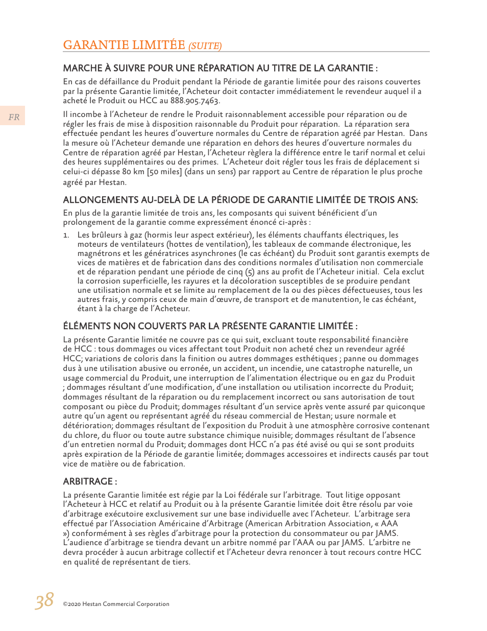 Garantie limitée | Hestan 24 Inch Countertop Convection Microwave Oven Use and Care Manual User Manual | Page 80 / 84
