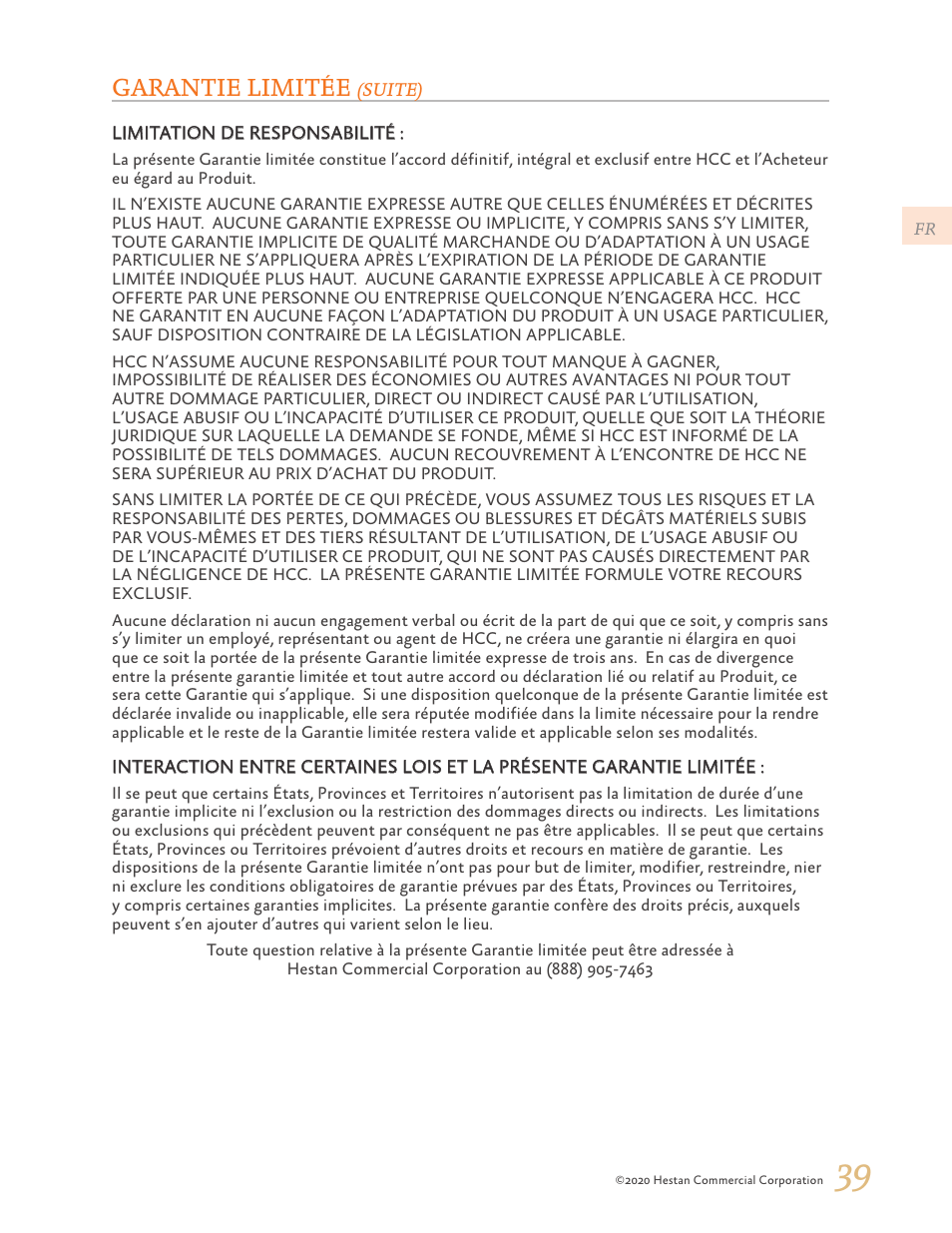 Garantie limitée | Hestan 24 Inch Countertop Convection Microwave Oven Use and Care Manual User Manual | Page 81 / 84