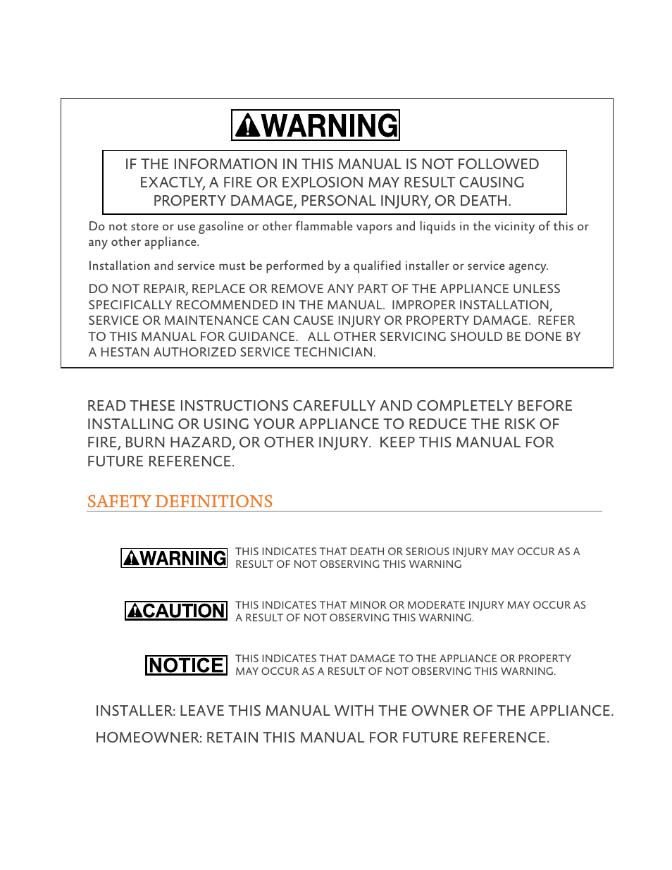 Safety definitions | Hestan 24 Inch Countertop Convection Microwave Oven Installation Manual User Manual | Page 2 / 16