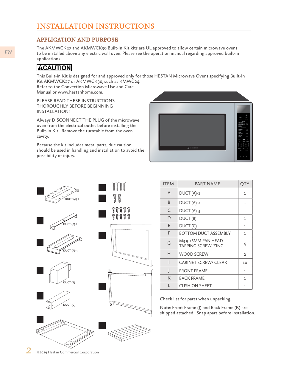 Installation instructions, Application and purpose, 2019 hestan commercial corporation | Hestan 24 Inch Countertop Convection Microwave Oven Installation Manual User Manual | Page 4 / 16