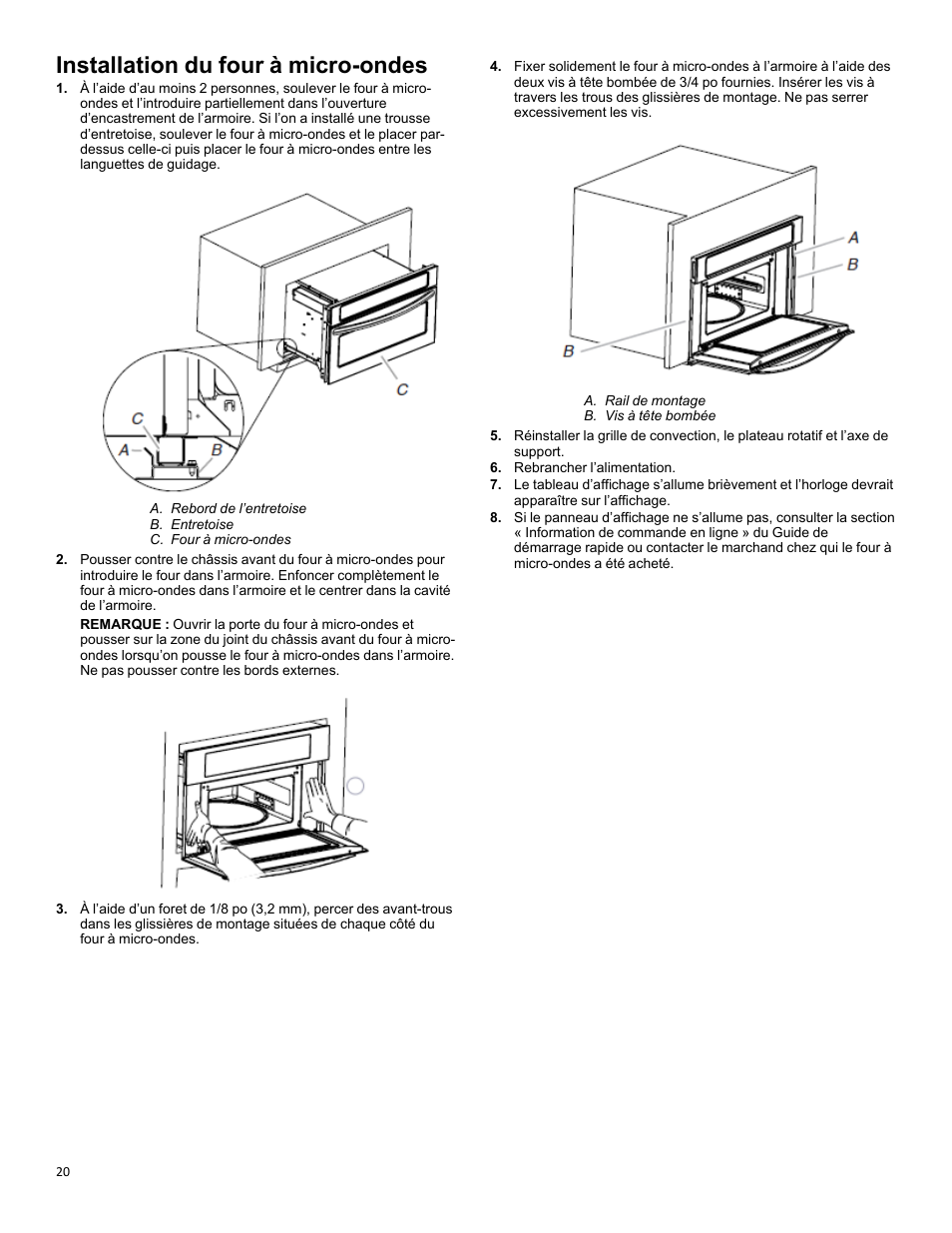 Installation du four à micro-ondes | KITCHENAID 27 Inch Built-in Microwave Oven Owners Guide User Manual | Page 20 / 24