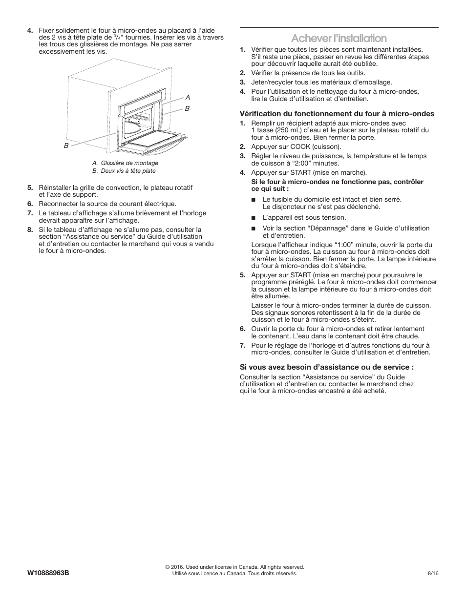 Achever l’installation | KITCHENAID 27 Inch Built-in Microwave Oven Installation Instructions User Manual | Page 12 / 12