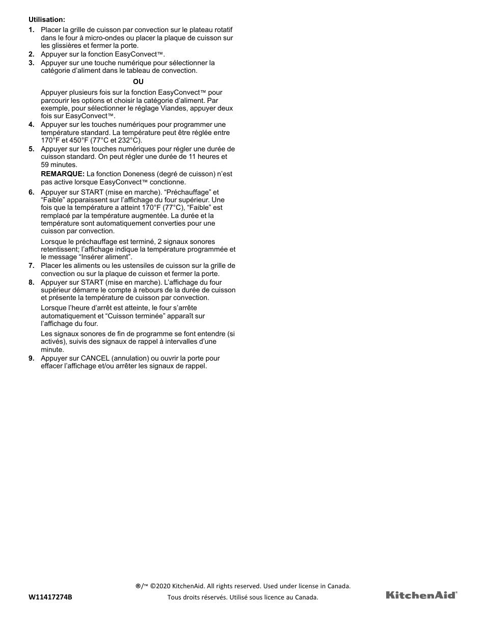 KITCHENAID 27 Inch Built-in Microwave Oven Built-In Convection Microwave Oven Control Guide User Manual | Page 30 / 30