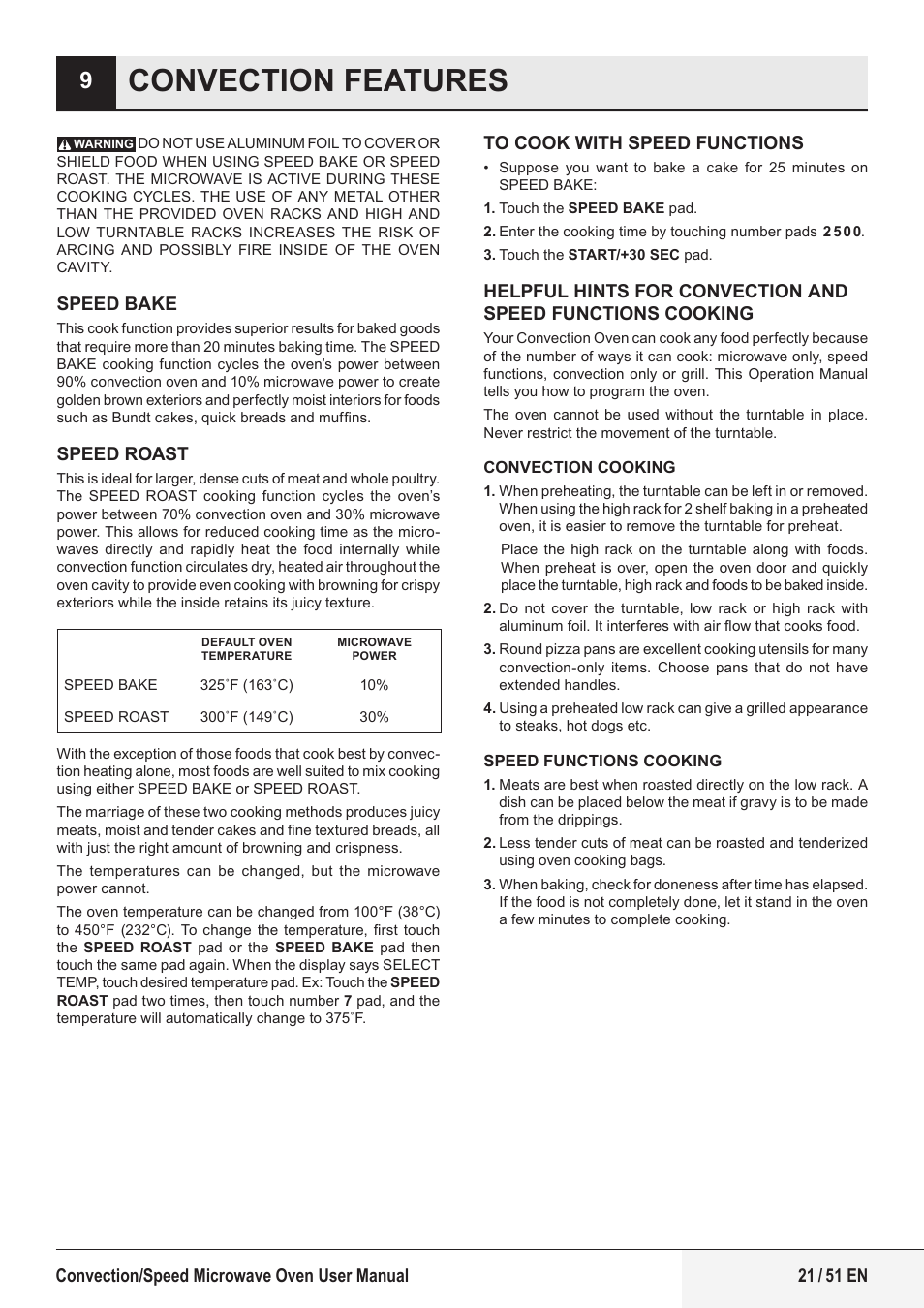 Convection features | Beko 1.6 cu. ft. Built-in Microwave Oven Owners Guide User Manual | Page 21 / 52