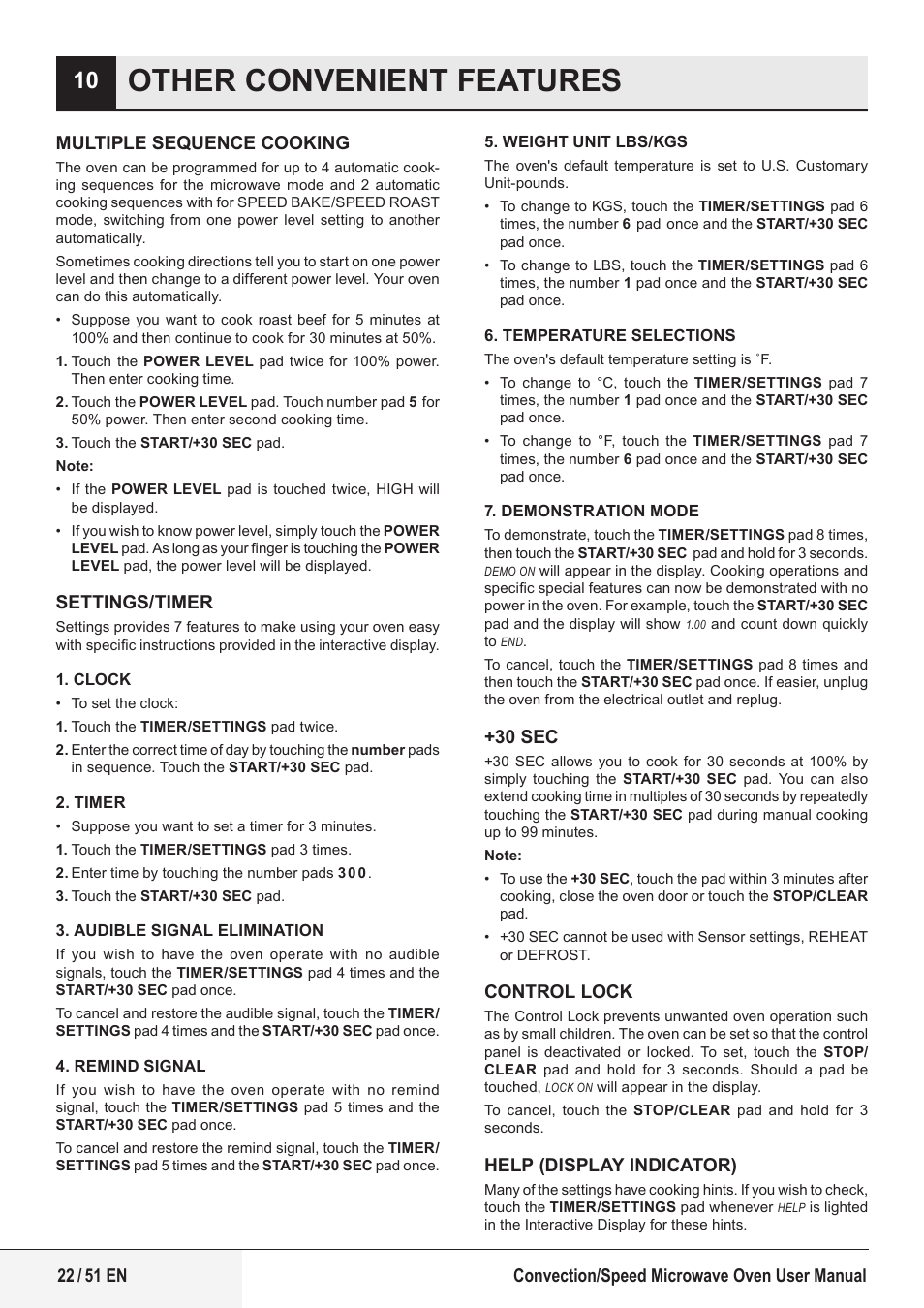 Other convenient features | Beko 1.6 cu. ft. Built-in Microwave Oven Owners Guide User Manual | Page 22 / 52