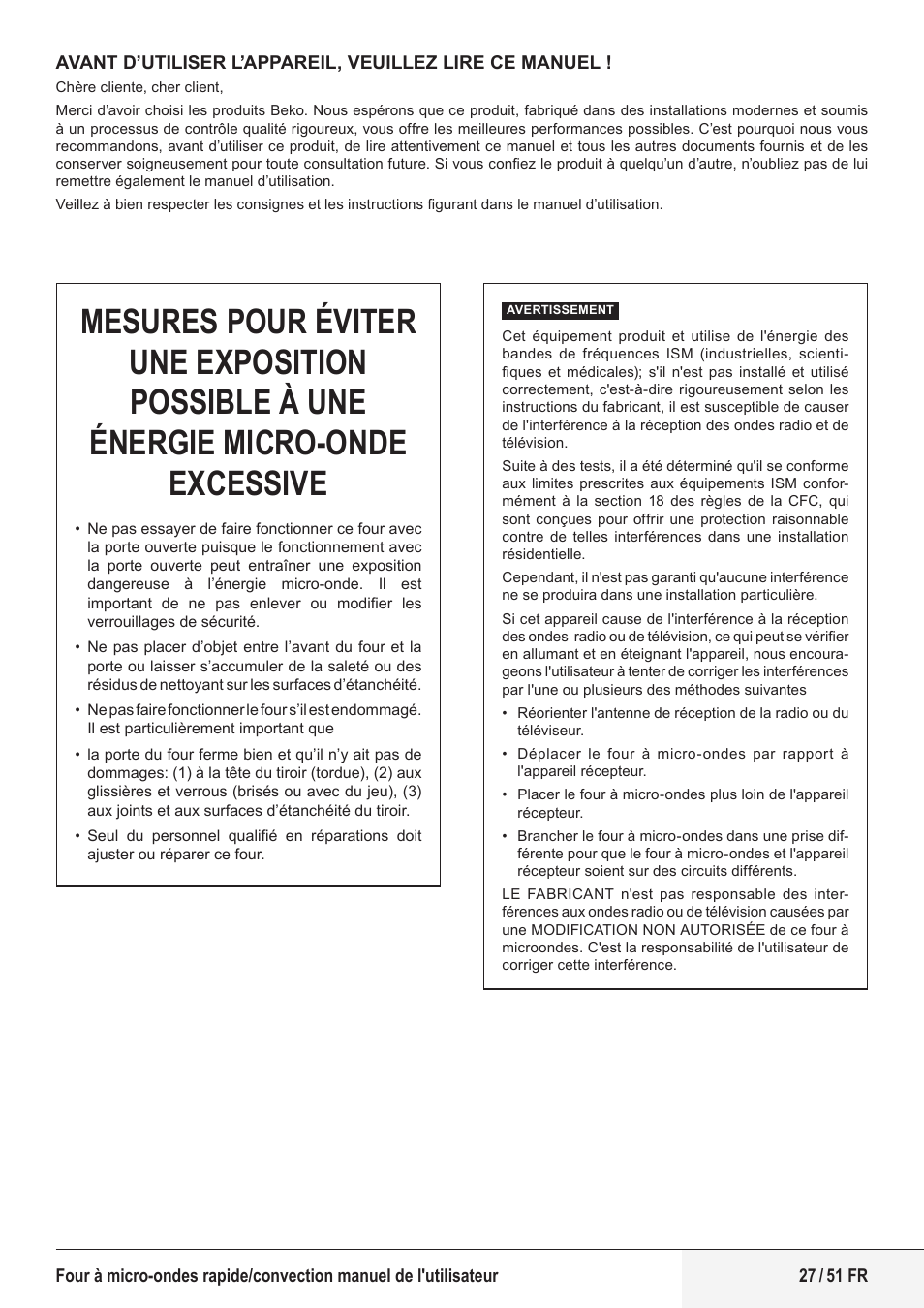 Beko 1.6 cu. ft. Built-in Microwave Oven Owners Guide User Manual | Page 27 / 52