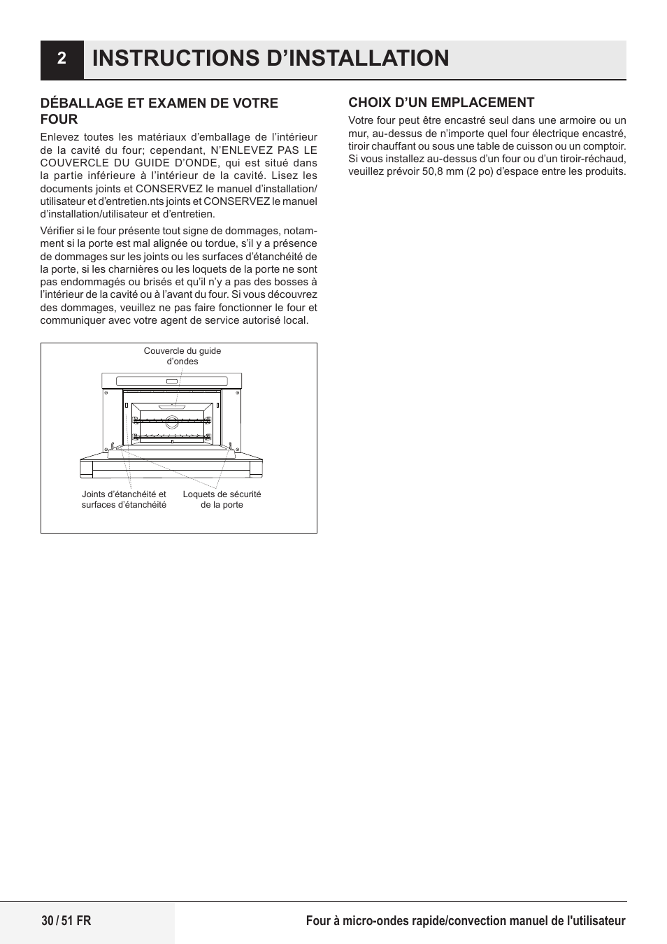 Instructions d’installation | Beko 1.6 cu. ft. Built-in Microwave Oven Owners Guide User Manual | Page 30 / 52