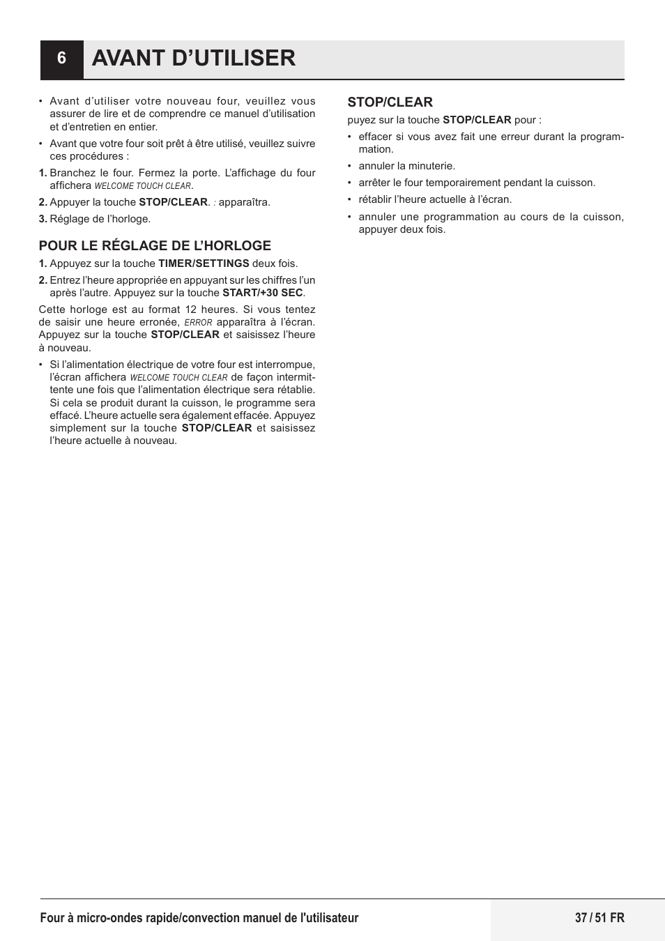 Avant d’utiliser | Beko 1.6 cu. ft. Built-in Microwave Oven Owners Guide User Manual | Page 37 / 52