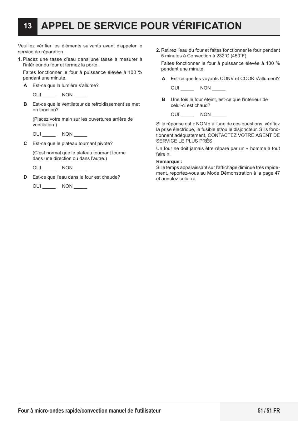 Appel de service pour vérification | Beko 1.6 cu. ft. Built-in Microwave Oven Owners Guide User Manual | Page 51 / 52