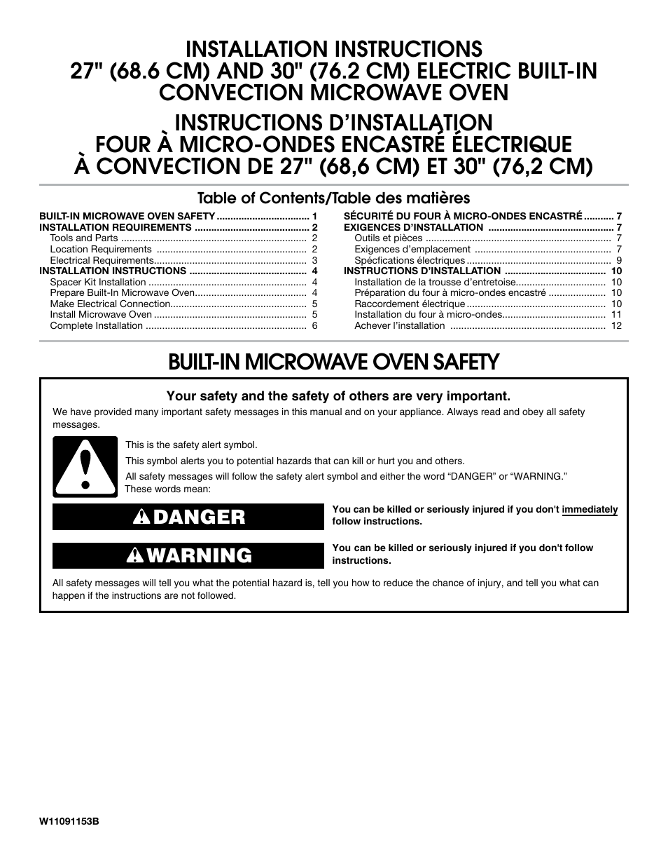 KITCHENAID 30 Inch Built-in Microwave Oven Installation Instructions User Manual | 12 pages