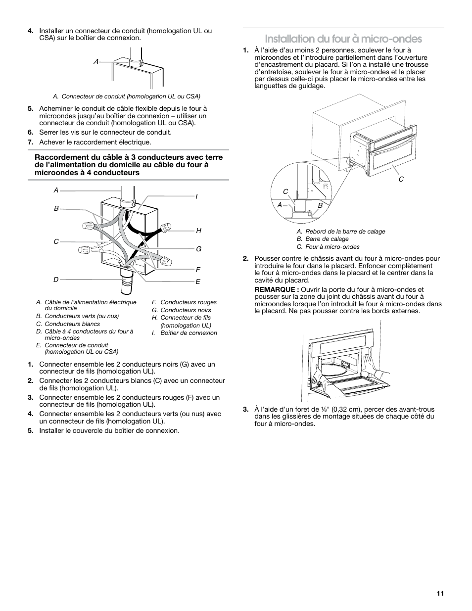 Installation du four à micro-ondes | KITCHENAID 30 Inch Built-in Microwave Oven Installation Instructions User Manual | Page 11 / 12