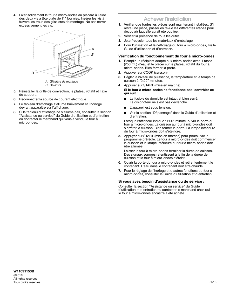 Achever l’installation | KITCHENAID 30 Inch Built-in Microwave Oven Installation Instructions User Manual | Page 12 / 12