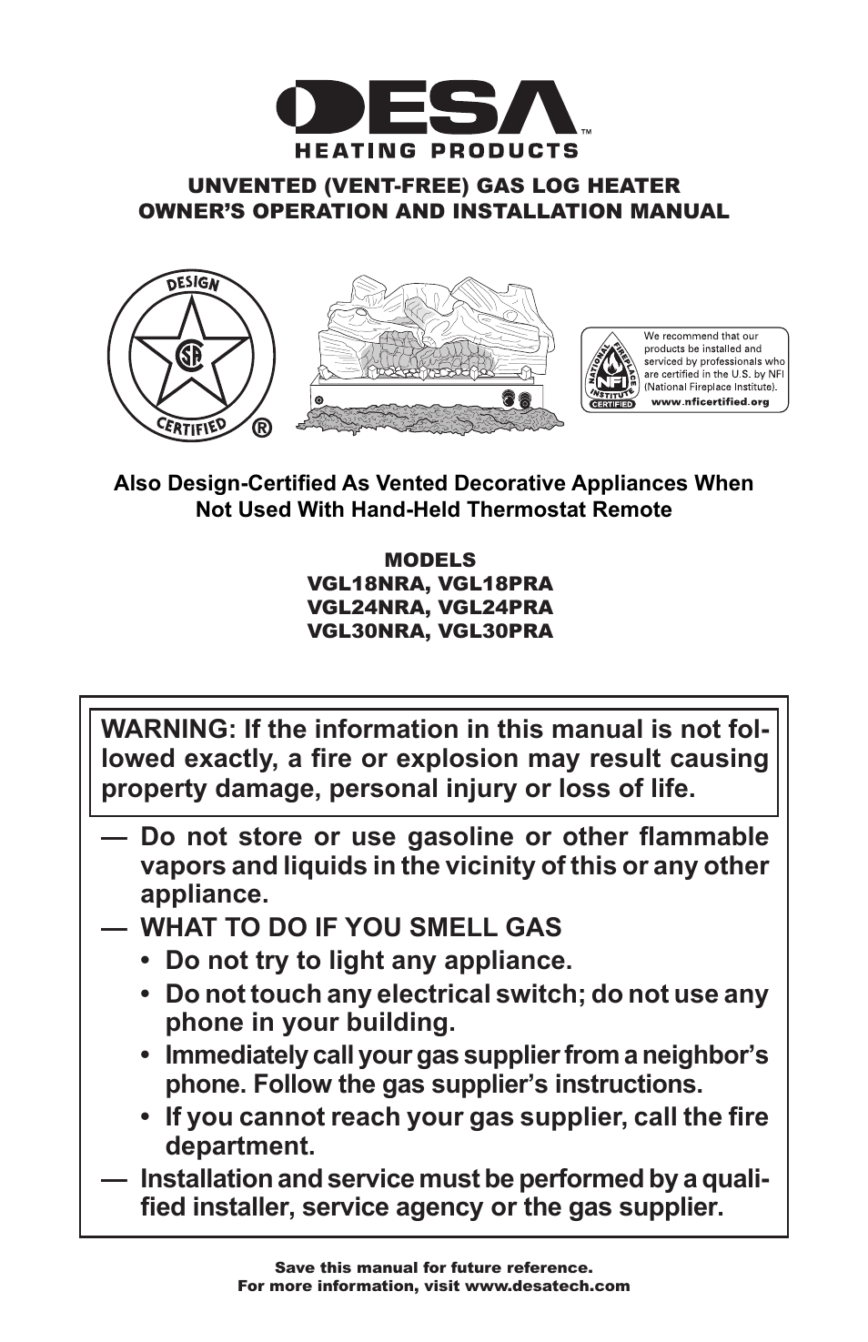 Desa VGL18NRA User Manual | 32 pages