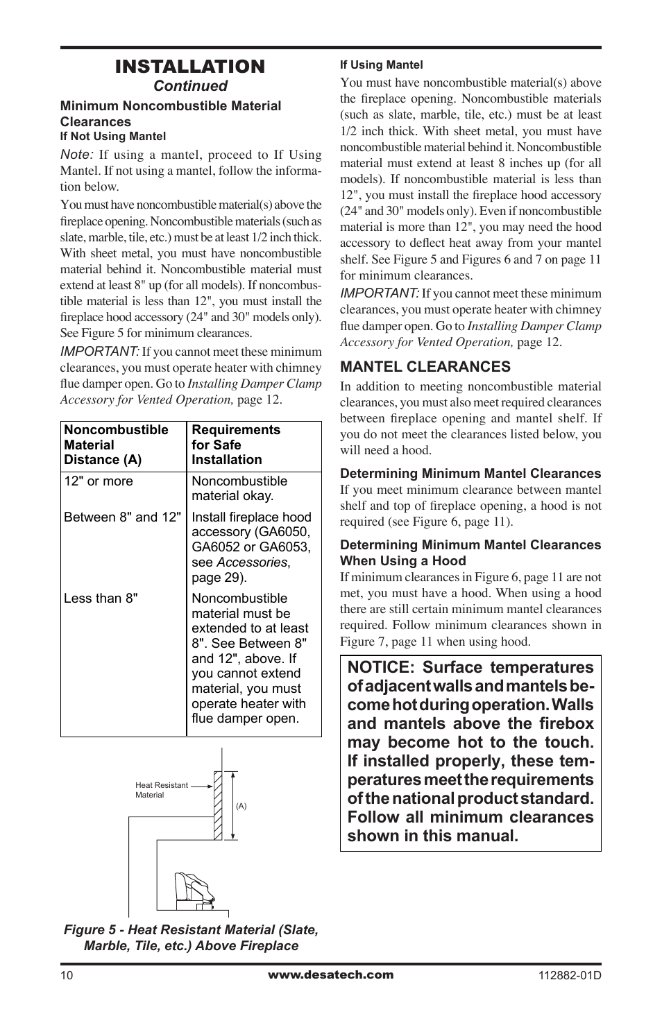 Installation | Desa VGL18NRA User Manual | Page 10 / 32