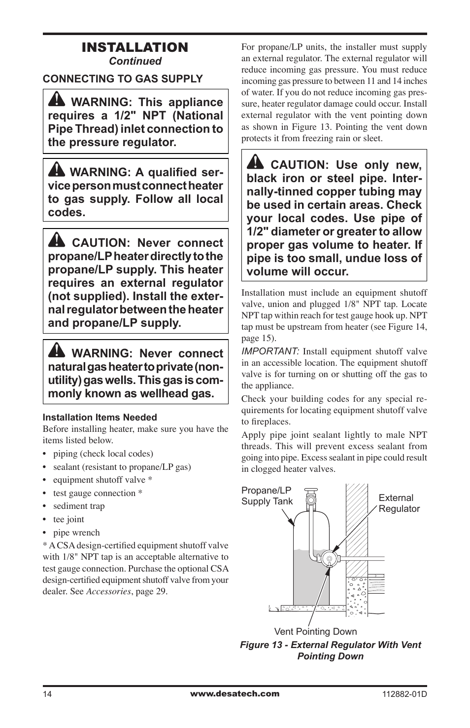 Installation | Desa VGL18NRA User Manual | Page 14 / 32