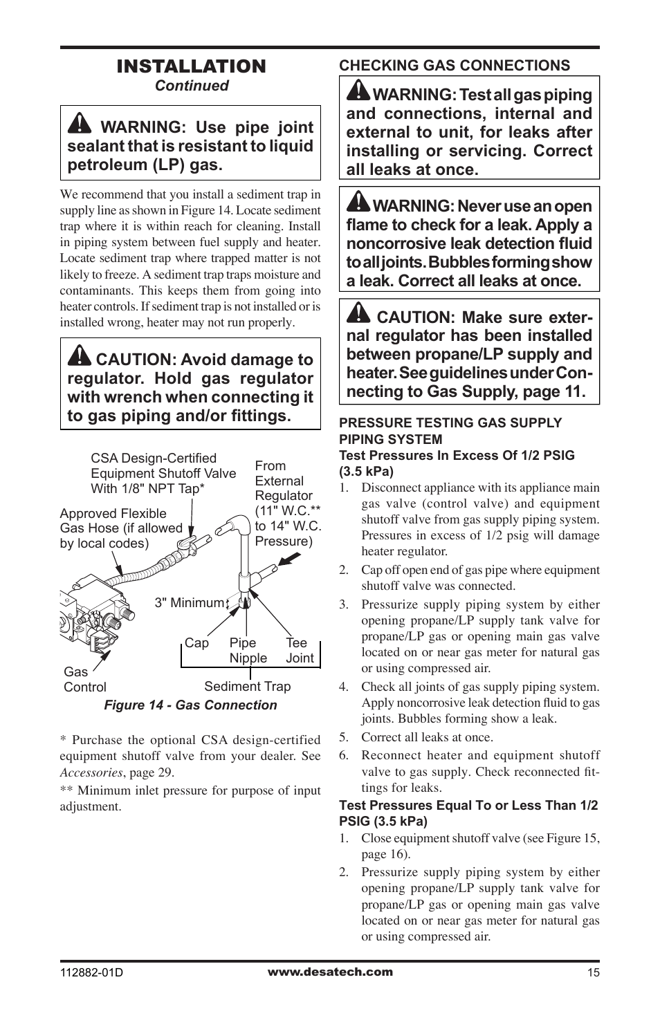 Installation | Desa VGL18NRA User Manual | Page 15 / 32