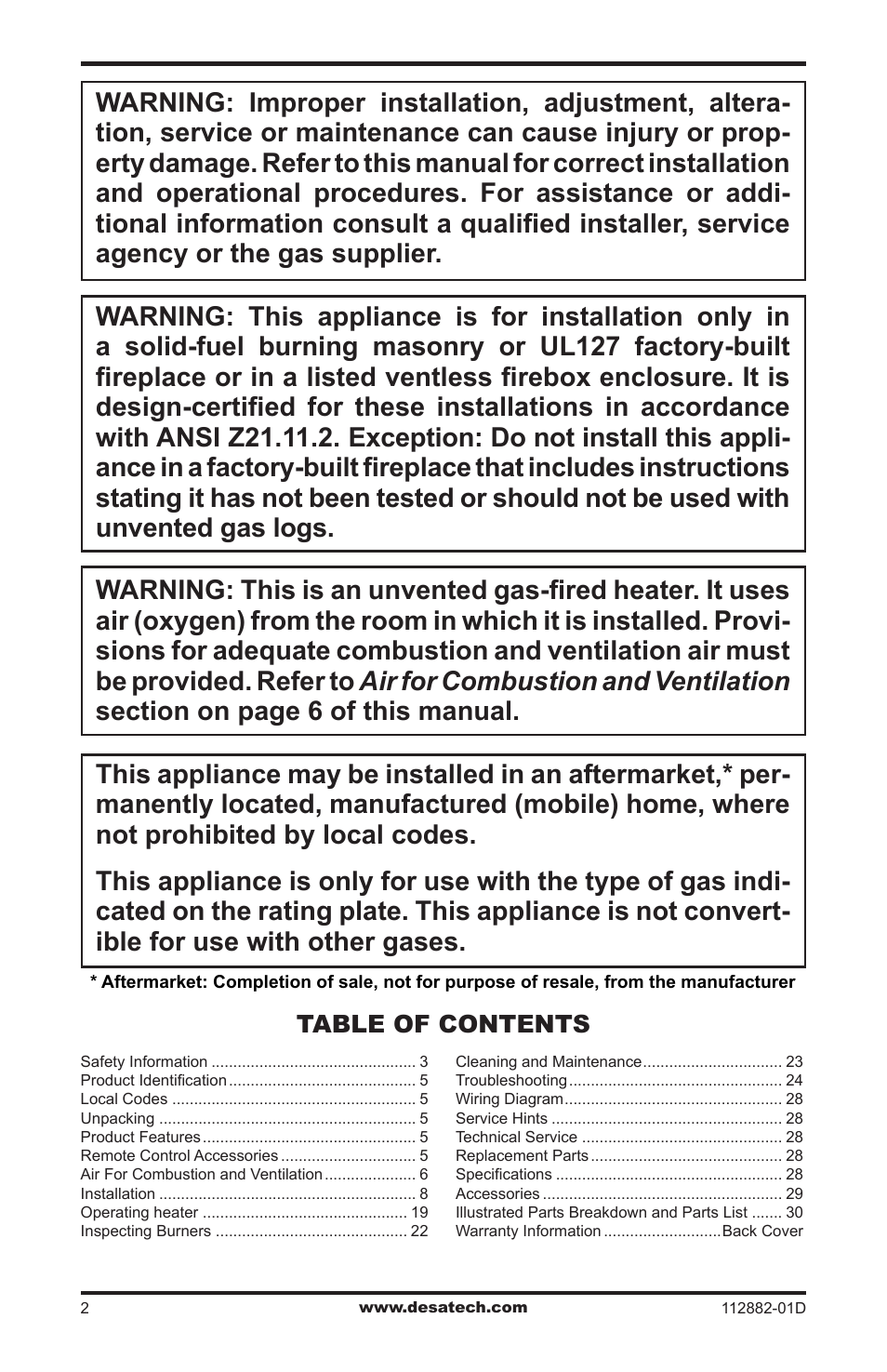 Desa VGL18NRA User Manual | Page 2 / 32