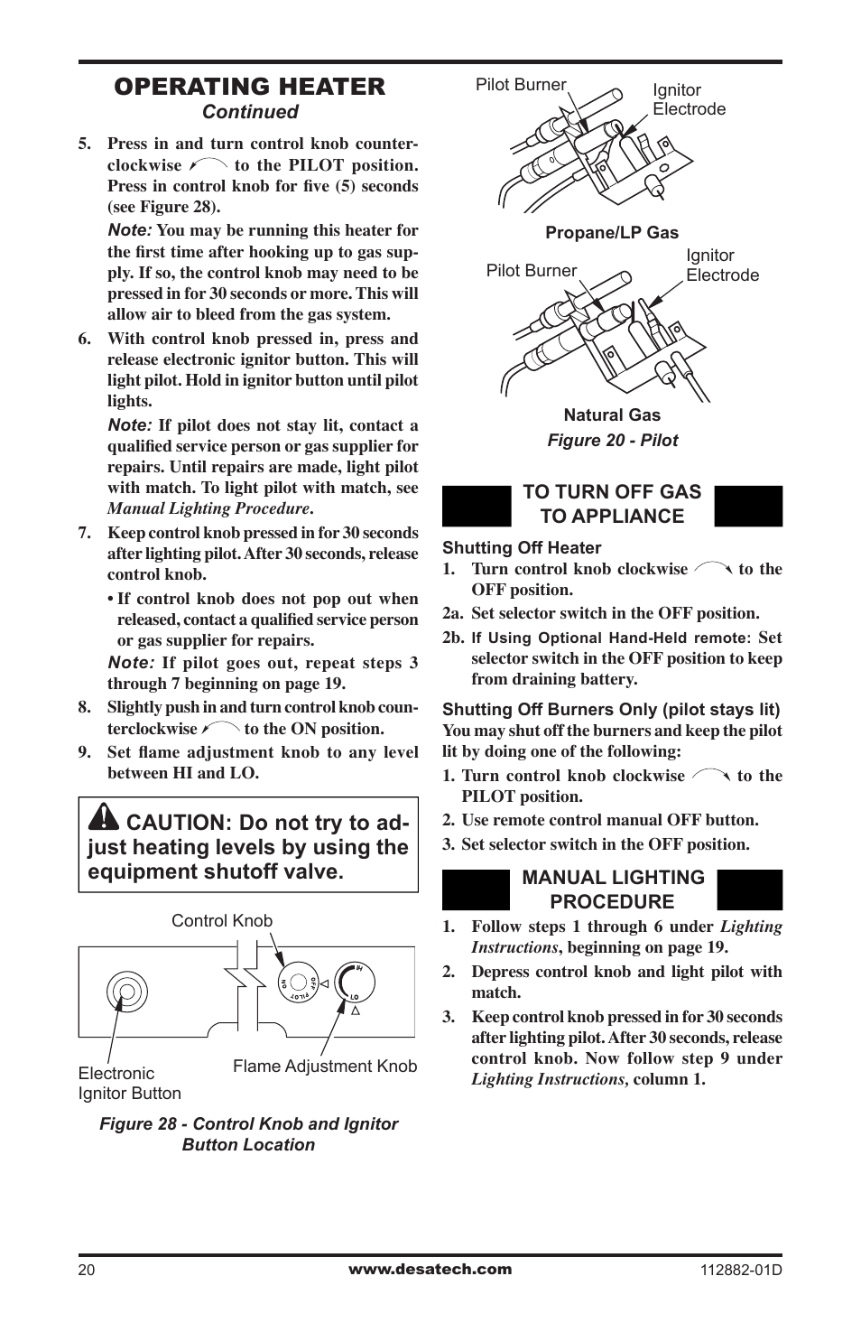 Operating heater | Desa VGL18NRA User Manual | Page 20 / 32