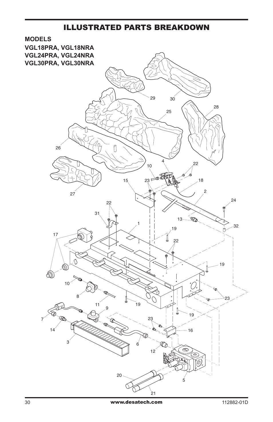 Illustrated parts breakdown and parts list, Illustrated parts breakdown | Desa VGL18NRA User Manual | Page 30 / 32