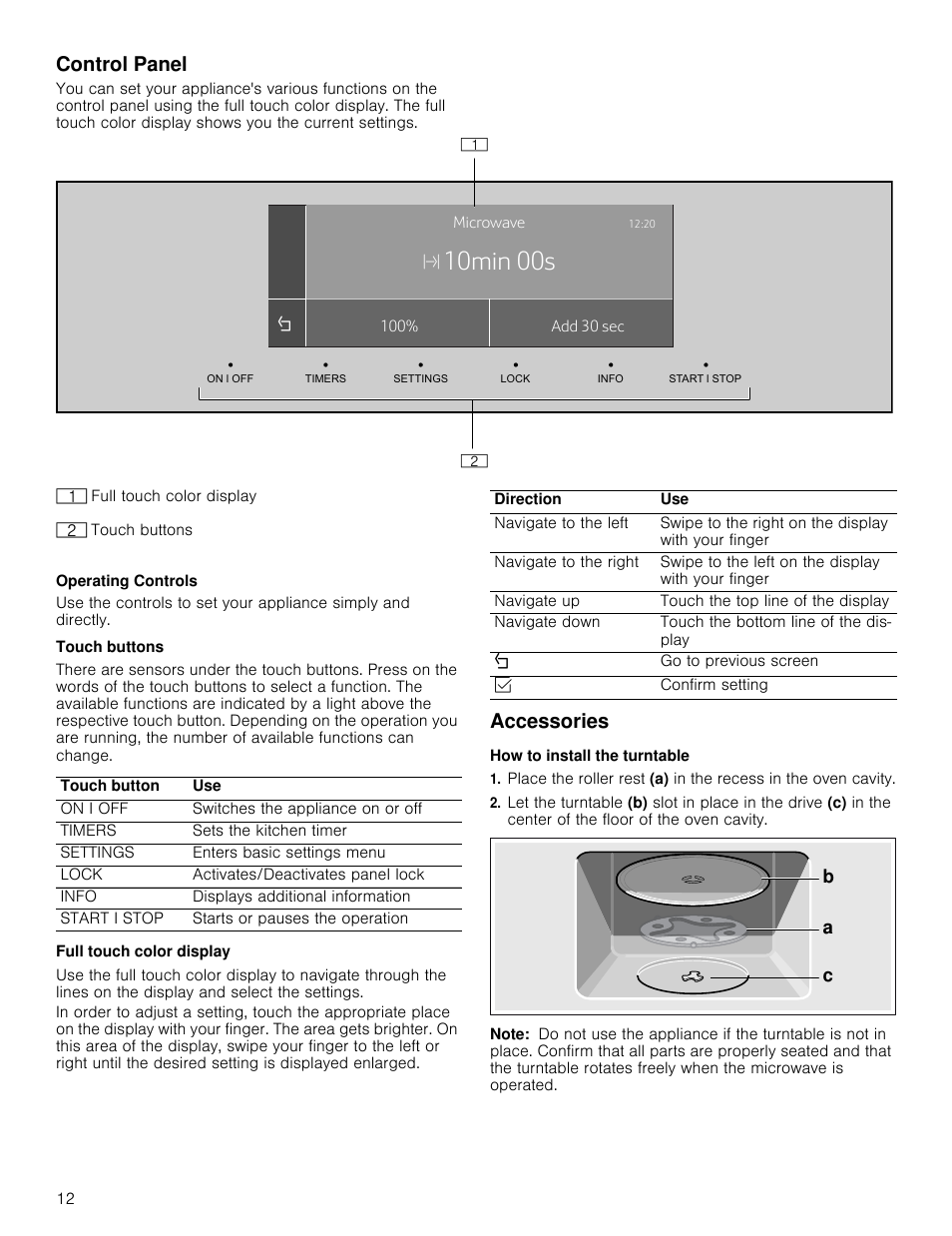 Plqv, Control panel, Accessories | Thermador Masterpiece Series 30 Inch Built-In Microwave Use and Care Guide User Manual | Page 12 / 60
