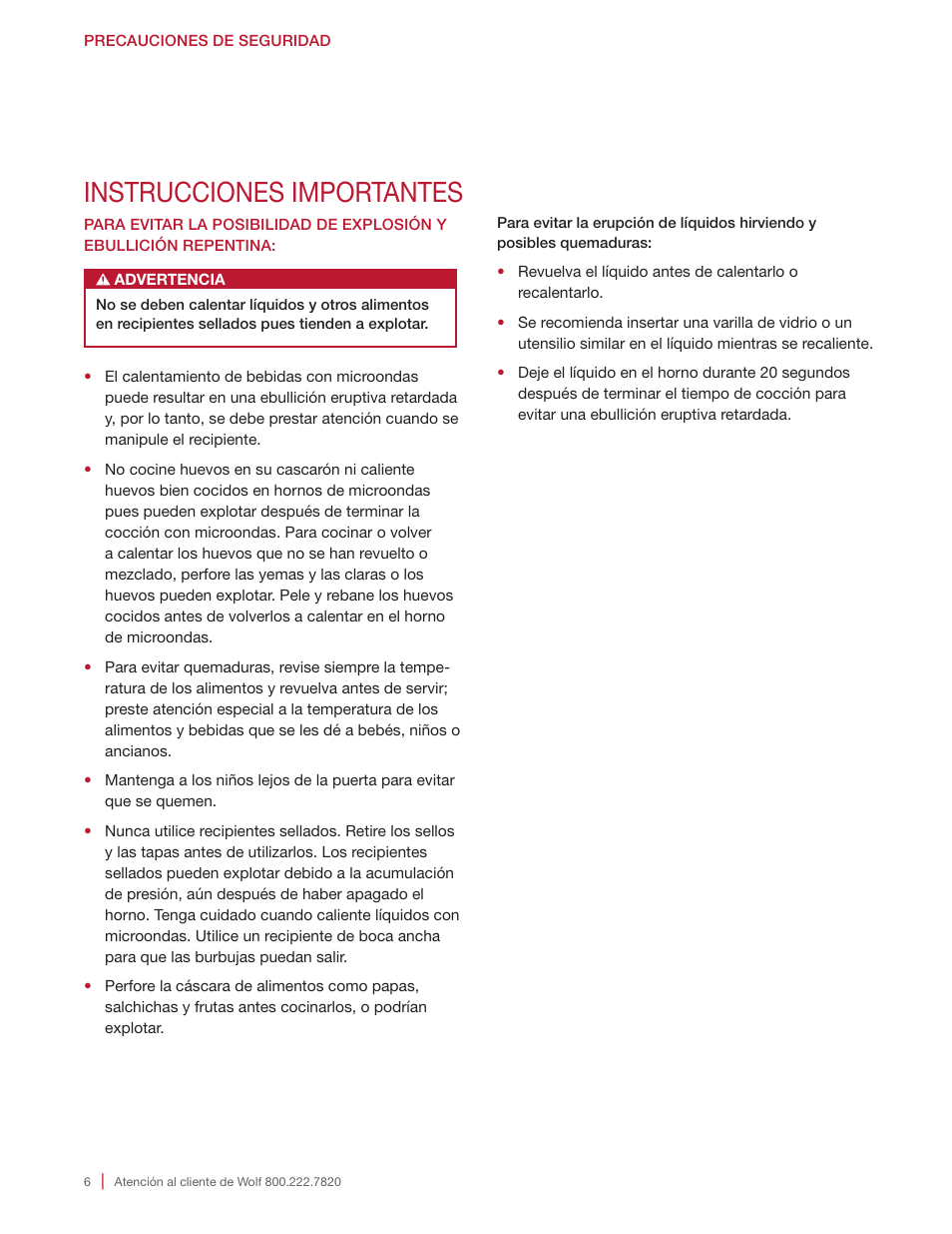 Instrucciones importantes | Wolf E Series 30 Inch Built-in Microwave Oven Drop Down Door Use and Care Guide User Manual | Page 24 / 56