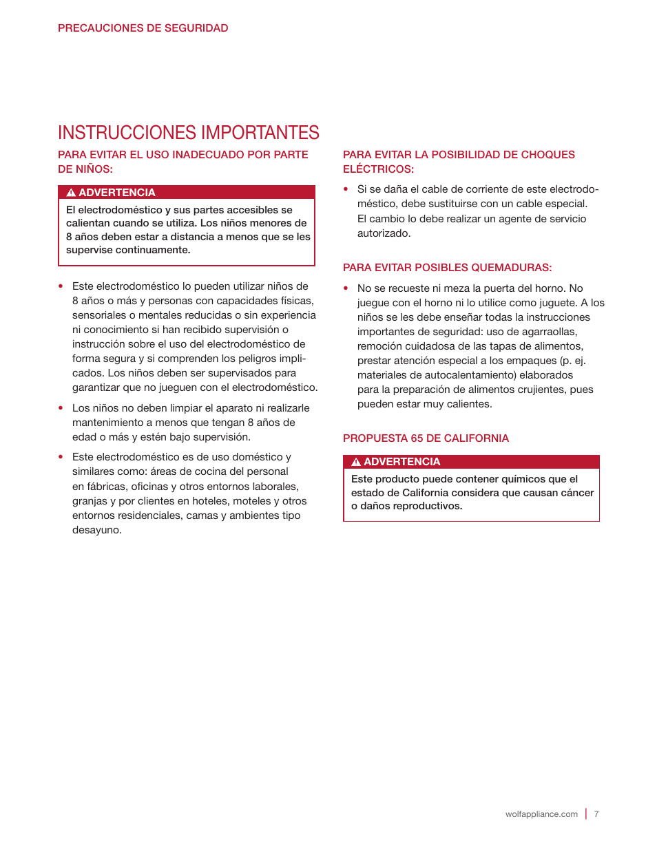 Instrucciones importantes | Wolf E Series 30 Inch Built-in Microwave Oven Drop Down Door Use and Care Guide User Manual | Page 25 / 56