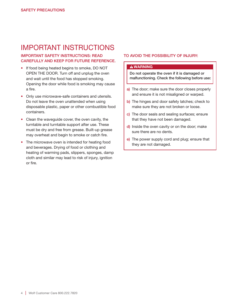 Important instructions | Wolf E Series 30 Inch Built-in Microwave Oven Drop Down Door Use and Care Guide User Manual | Page 4 / 56