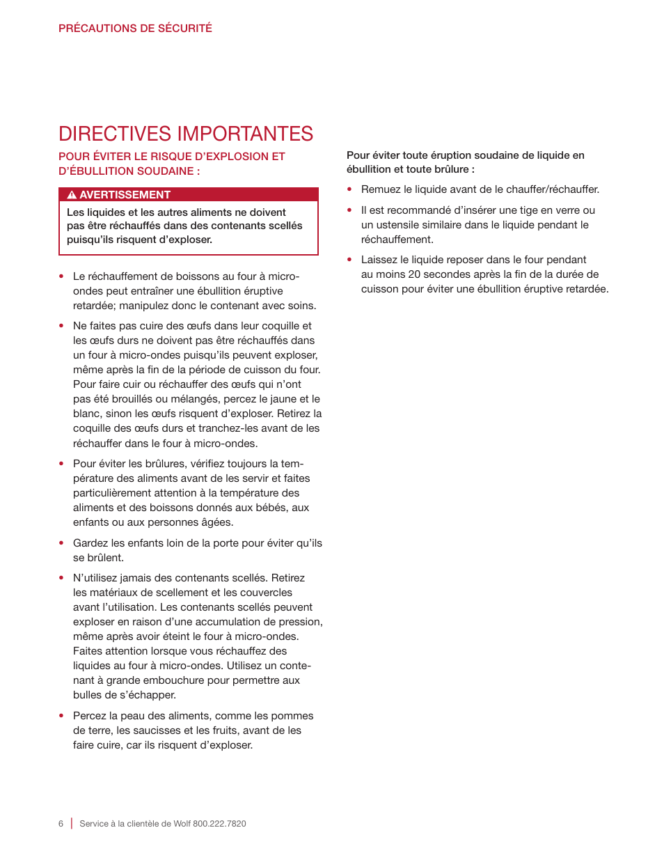 Directives importantes | Wolf E Series 30 Inch Built-in Microwave Oven Drop Down Door Use and Care Guide User Manual | Page 42 / 56