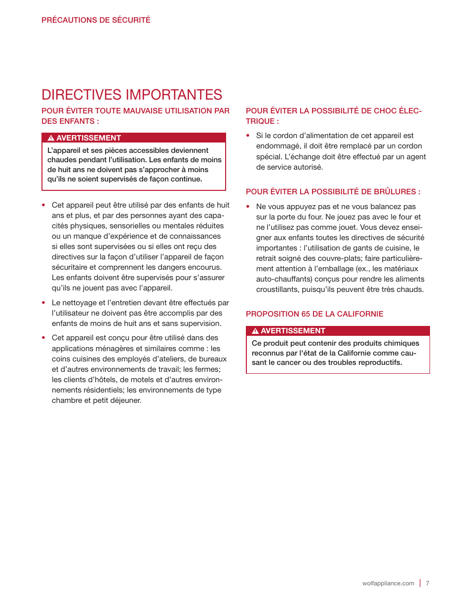 Directives importantes | Wolf E Series 30 Inch Built-in Microwave Oven Drop Down Door Use and Care Guide User Manual | Page 43 / 56