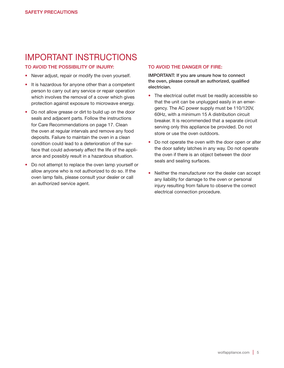 Important instructions | Wolf E Series 30 Inch Built-in Microwave Oven Drop Down Door Use and Care Guide User Manual | Page 5 / 56