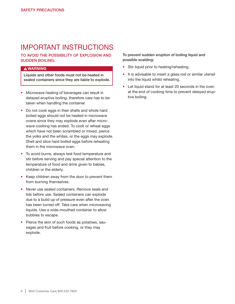 Important instructions | Wolf E Series 30 Inch Built-in Microwave Oven Drop Down Door Use and Care Guide User Manual | Page 6 / 56