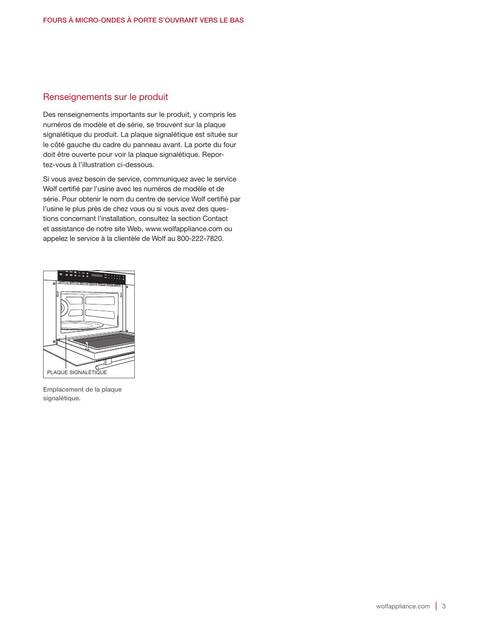 Renseignements sur le produit | Wolf E Series 30 Inch Built-in Microwave Oven Drop Down Door Installation Guide User Manual | Page 15 / 20