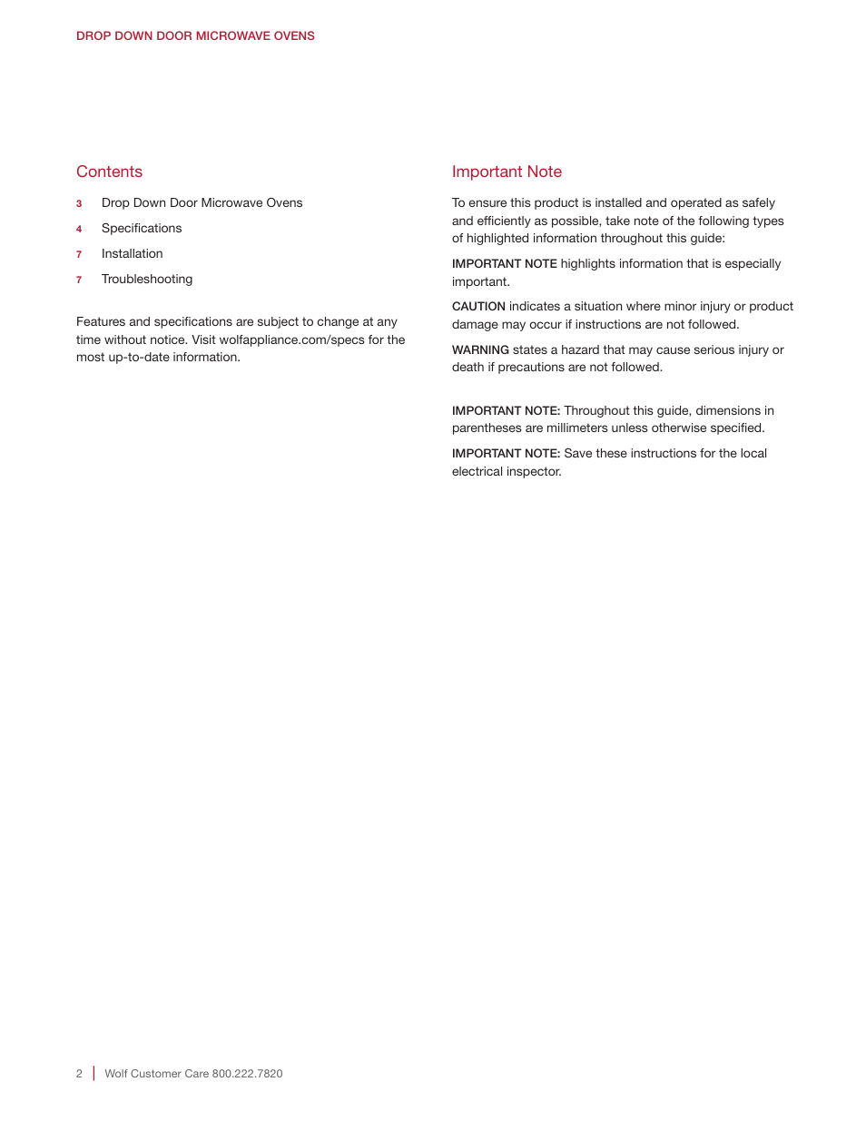 Wolf E Series 30 Inch Built-in Microwave Oven Drop Down Door Installation Guide User Manual | Page 2 / 20