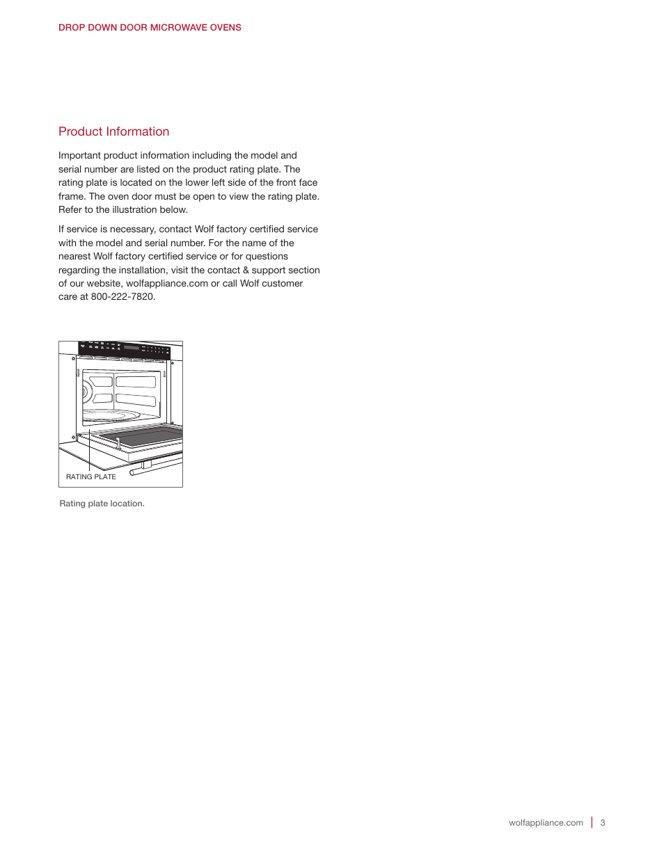 Product information | Wolf E Series 30 Inch Built-in Microwave Oven Drop Down Door Installation Guide User Manual | Page 3 / 20