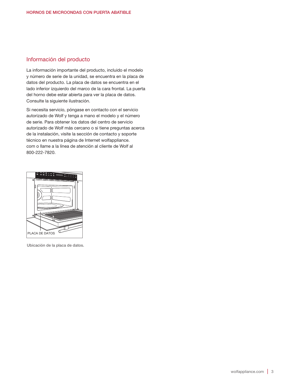 Información del producto | Wolf E Series 30 Inch Built-in Microwave Oven Drop Down Door Installation Guide User Manual | Page 9 / 20