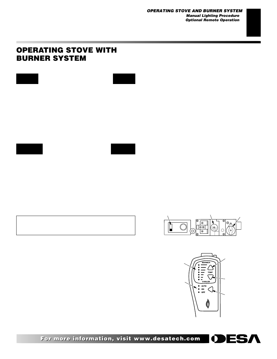 Operating stove with burner system, Continued, Optional remote operation | Manual lighting procedure | Desa (F)SDVBNC User Manual | Page 27 / 42