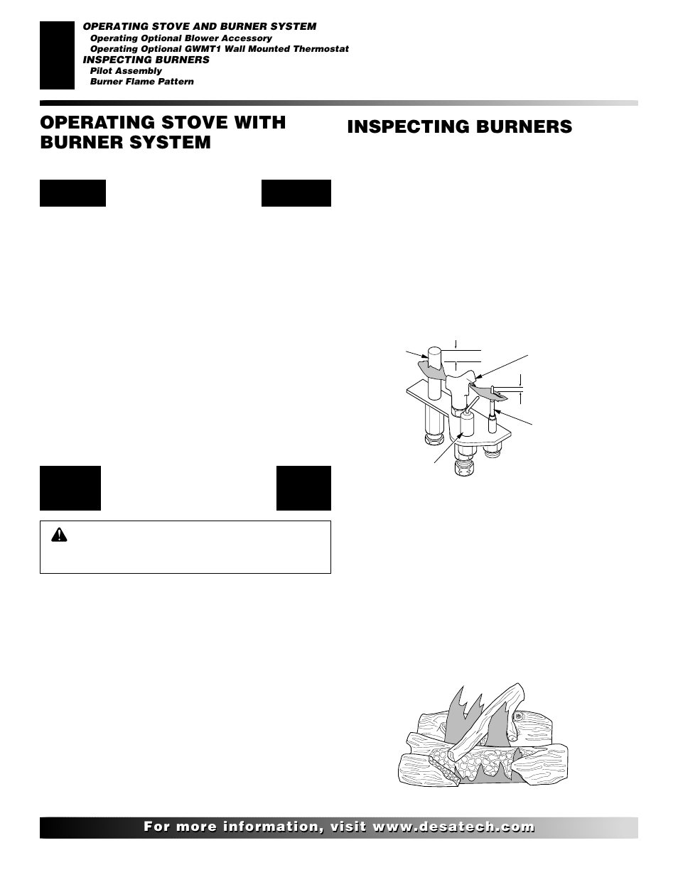 Inspecting burners, Operating stove with burner system | Desa (F)SDVBNC User Manual | Page 28 / 42