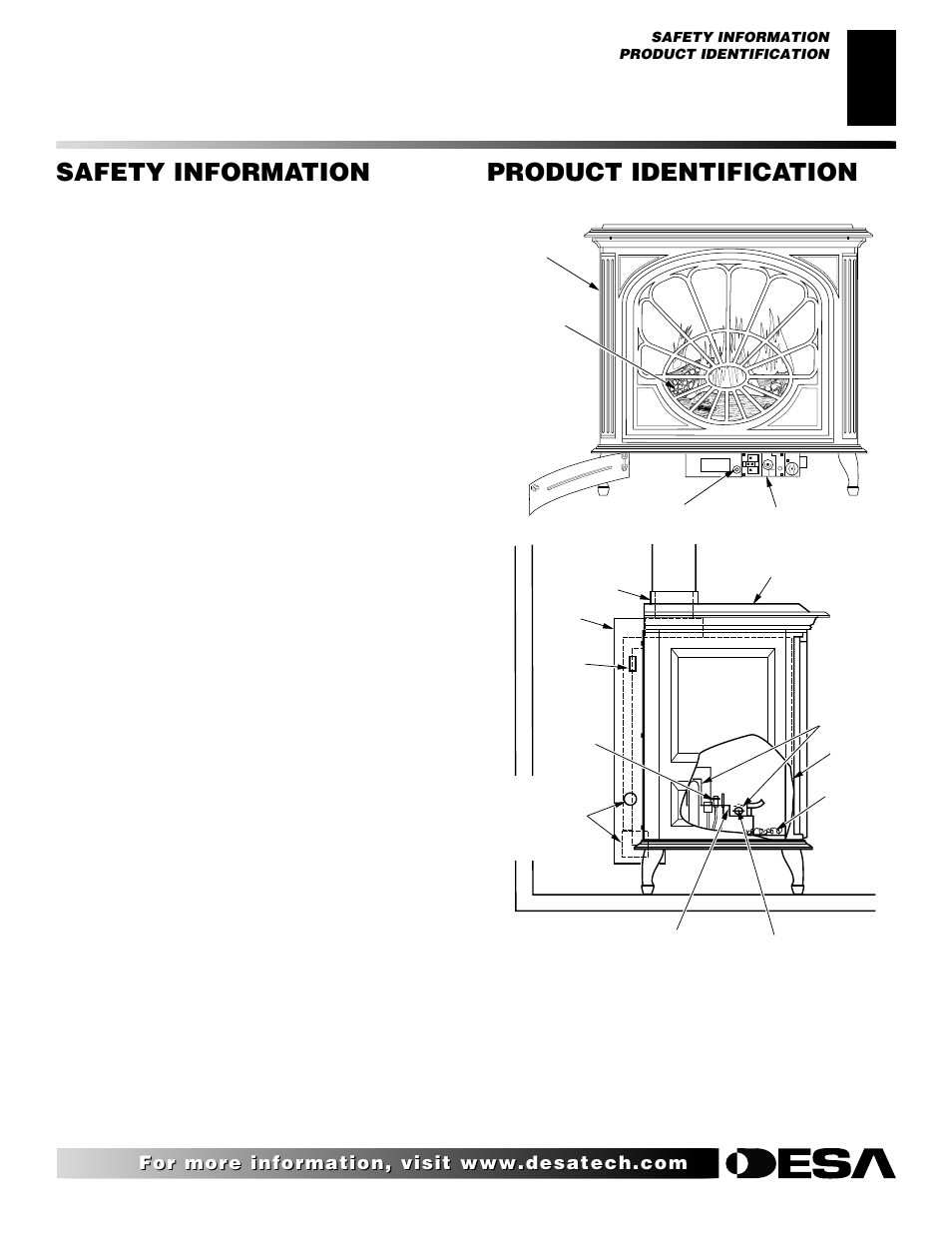 Product identification, Safety information, Continued | Desa (F)SDVBNC User Manual | Page 3 / 42