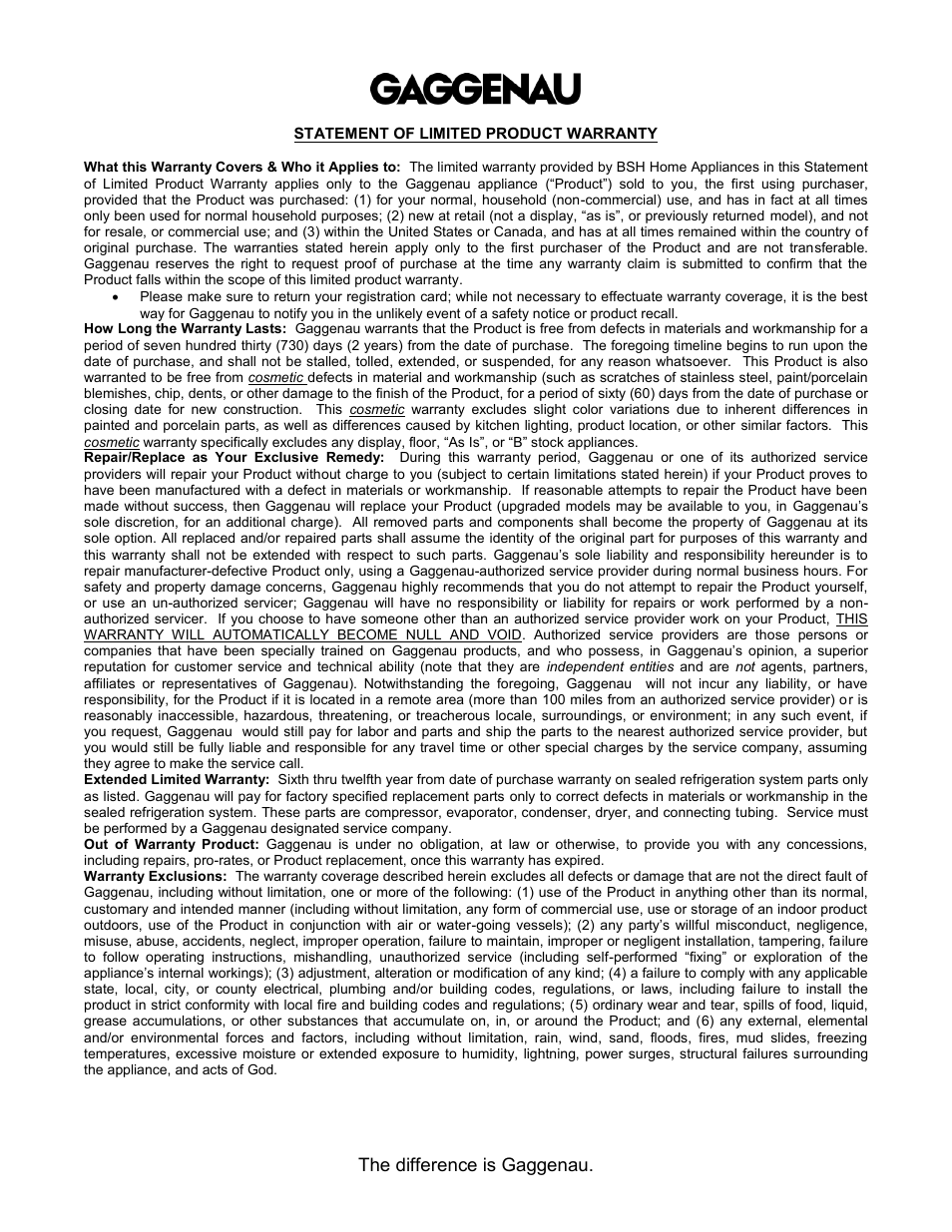 Gaggenau 200 Series 24 Inch Speed Oven Warranty User Manual | 4 pages