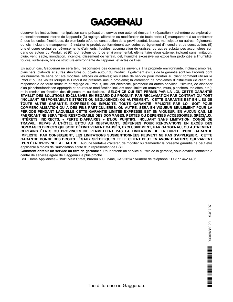 The difference is gaggenau | Gaggenau 200 Series 24 Inch Speed Oven Warranty User Manual | Page 4 / 4