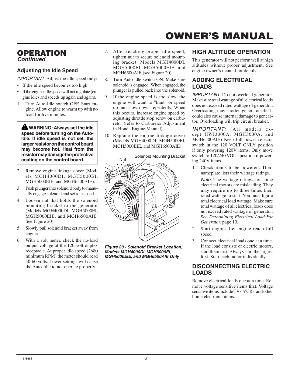 Owner’s manual, Operation | Desa Hwi3000a User Manual | Page 13 / 32