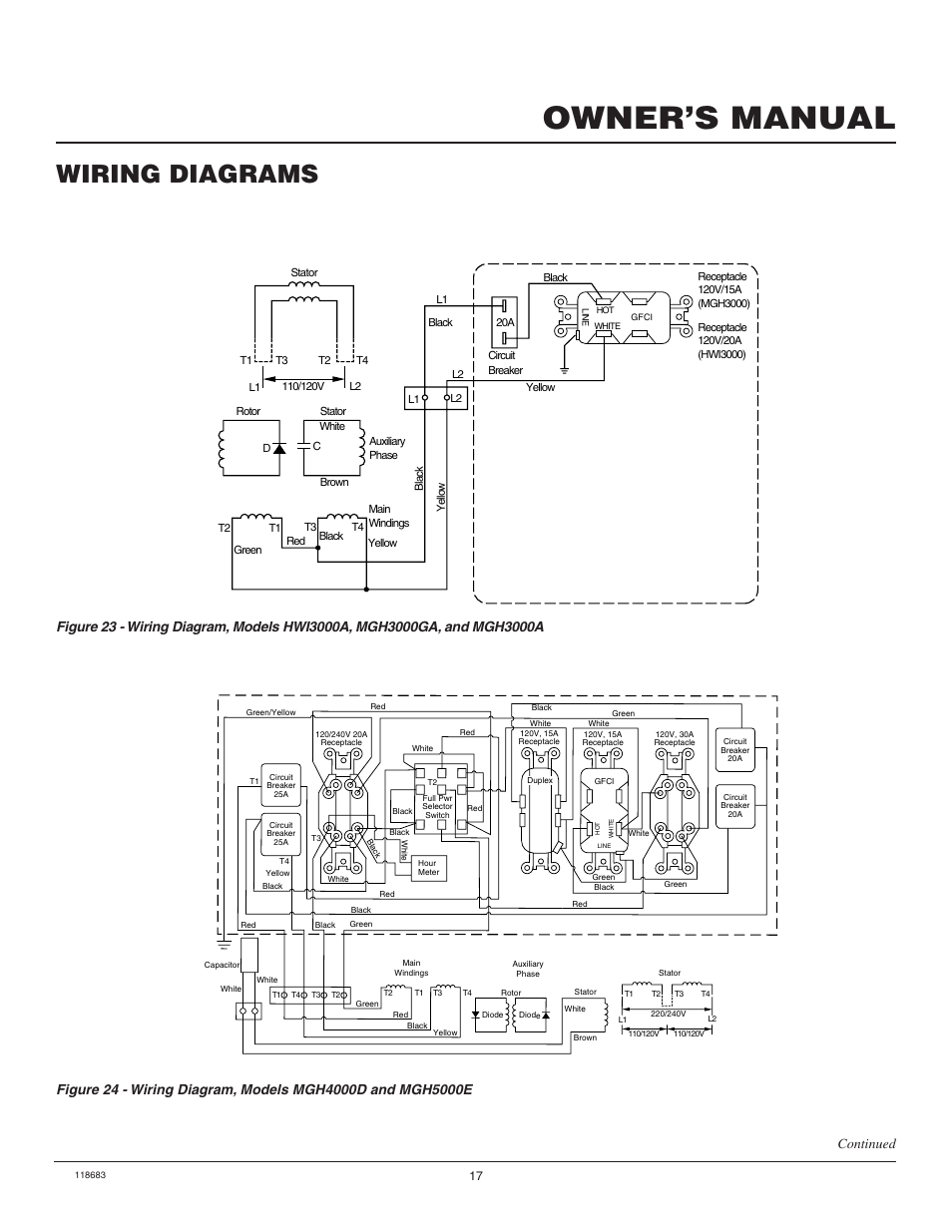 Owner’s manual, Wiring diagrams | Desa Hwi3000a User Manual | Page 17 / 32