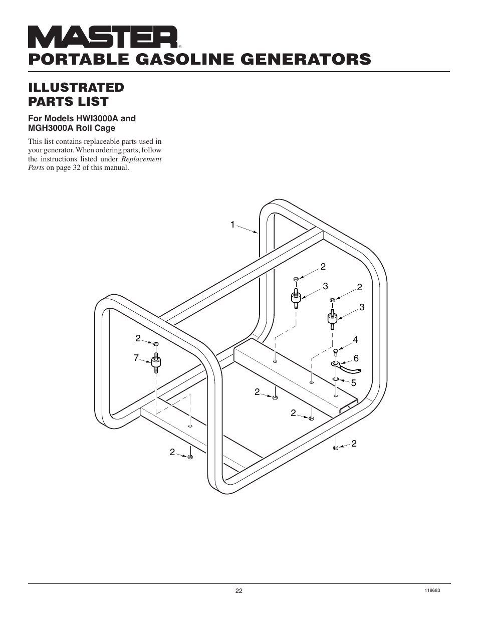 Portable gasoline generators, Illustrated parts list | Desa Hwi3000a User Manual | Page 22 / 32