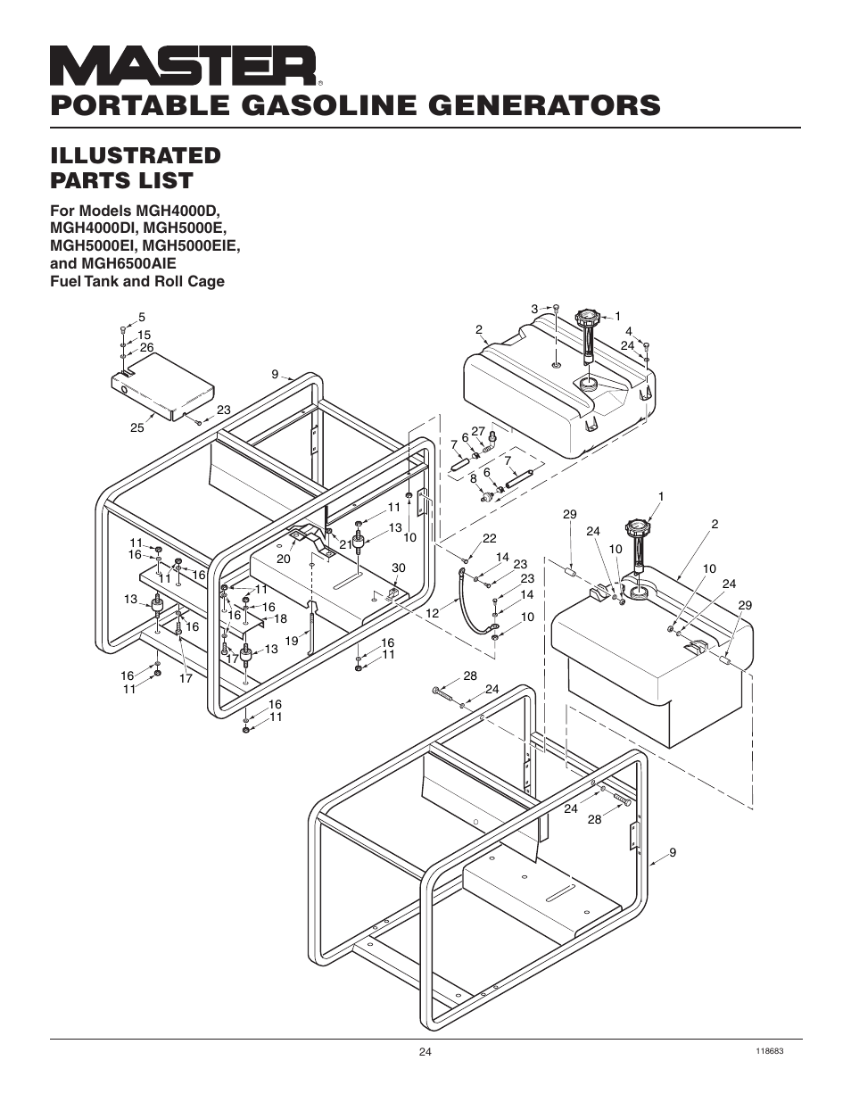 Portable gasoline generators, Illustrated parts list | Desa Hwi3000a User Manual | Page 24 / 32