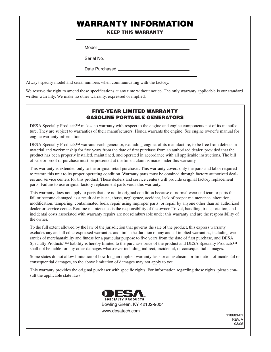 Warranty information | Desa Hwi3000a User Manual | Page 32 / 32