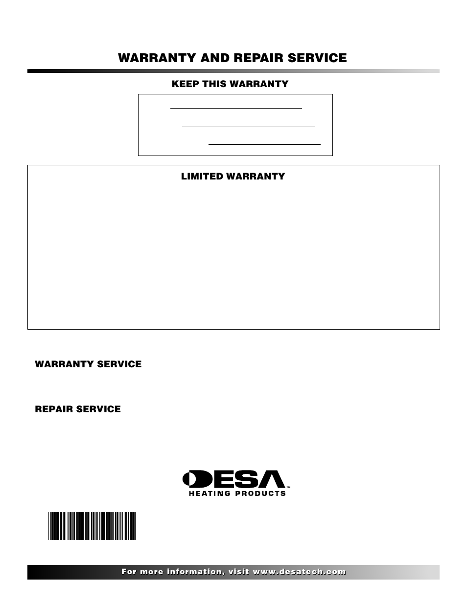 Warranty and repair service | Desa BLP100 User Manual | Page 16 / 16