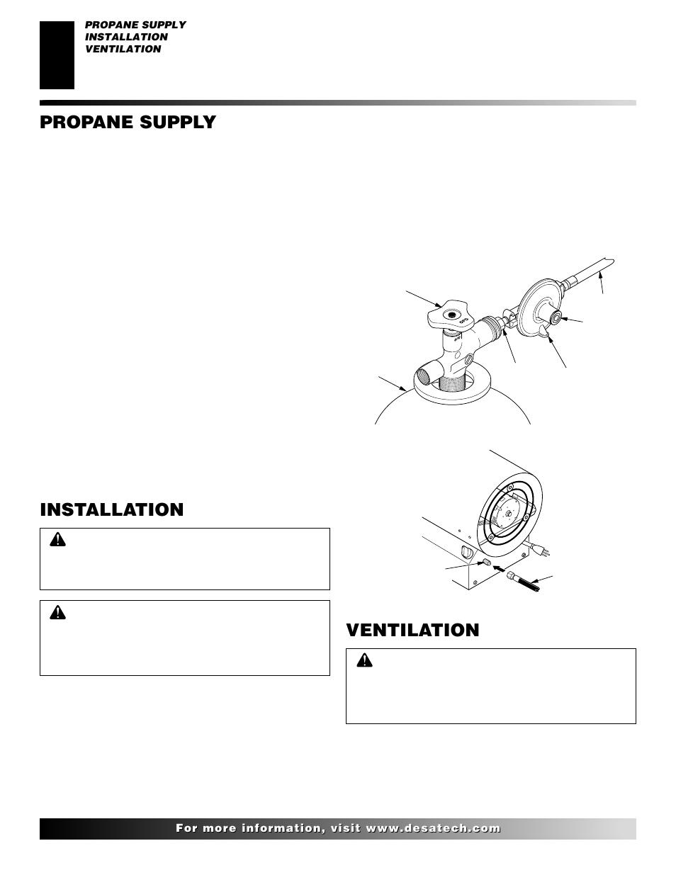 Propane supply, Installation, Ventilation | Desa BLP100 User Manual | Page 4 / 16