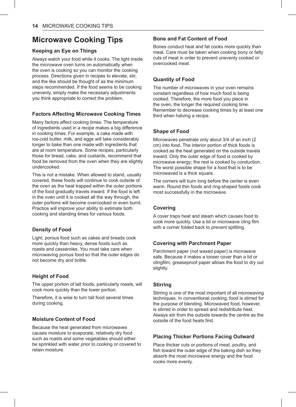 Microwave cooking tips | LG 0.9 cu. ft. Countertop Microwave User Manual User Manual | Page 14 / 60