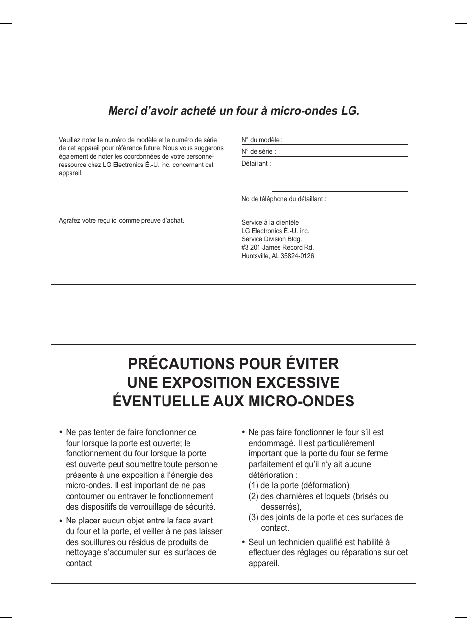 Merci d’avoir acheté un four à micro-ondes lg | LG 0.9 cu. ft. Countertop Microwave User Manual User Manual | Page 32 / 60